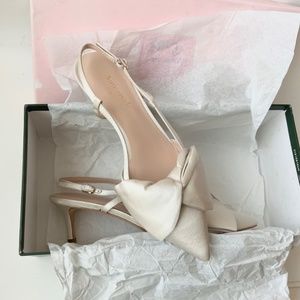 kate spade | Shoes | Kate Spade Marseille Bow Ivory White Beige Satin  Slingback Pump Heels Dress Shoe | Poshmark